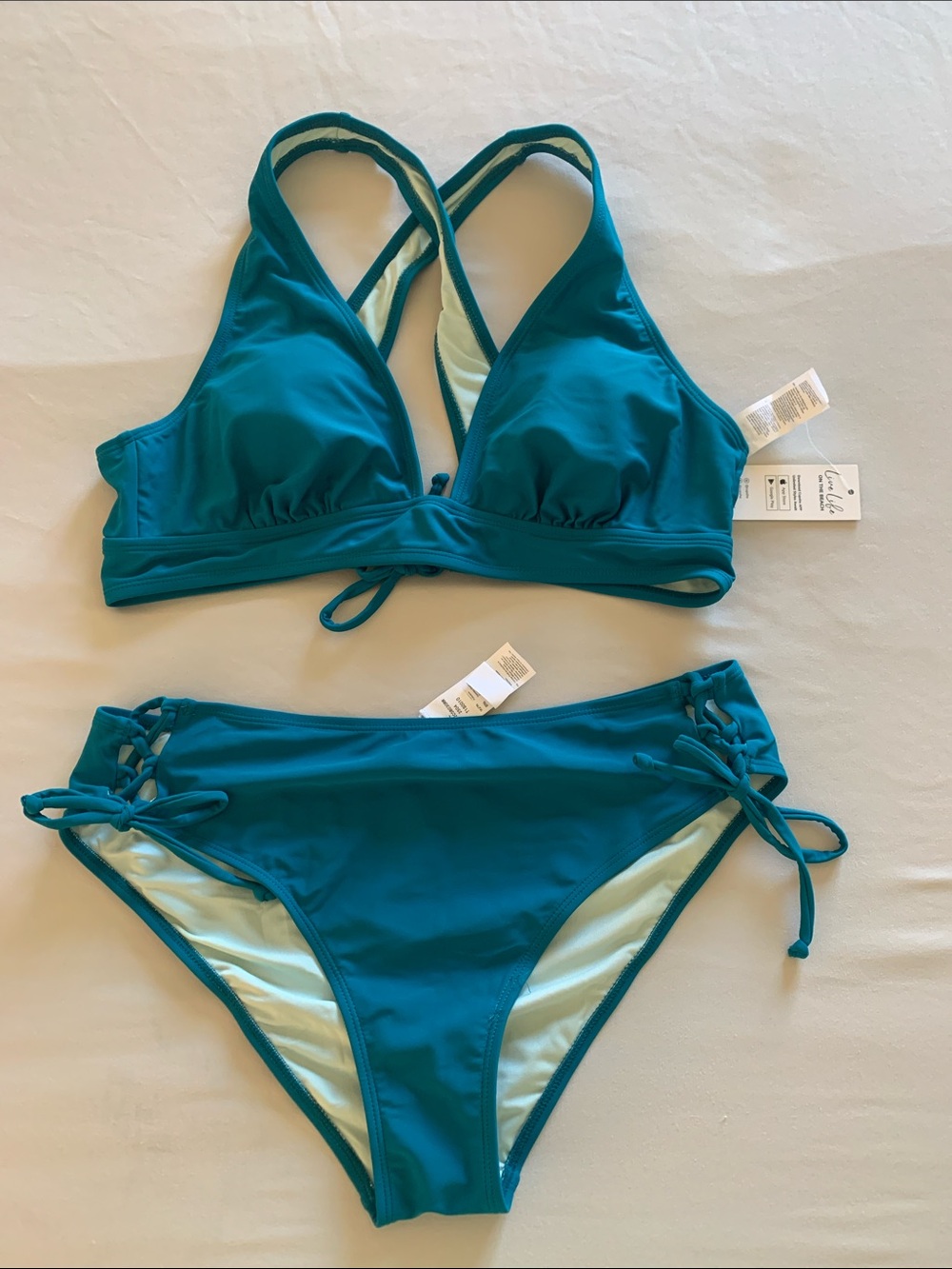 Cupshe Teal Blue Lace-Up Bikini Set